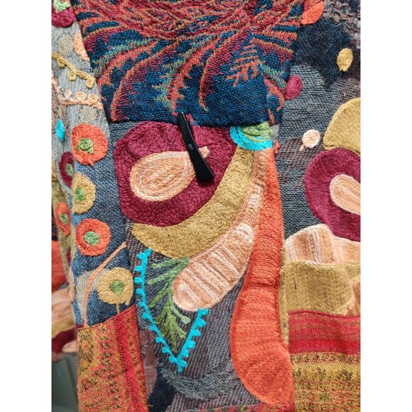 Soft Surroundings M Jacket Boho Floral Patchwork Embroidered Wool Silk Kimono - Picture 4 of 16
